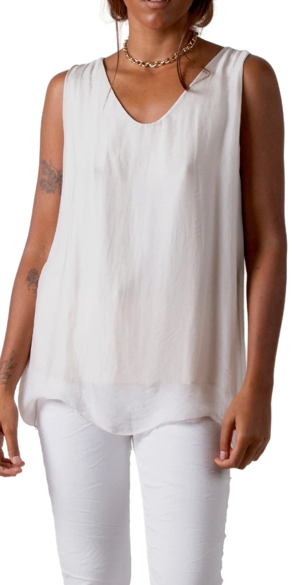 Sleeveless U-Neck Silk Top
