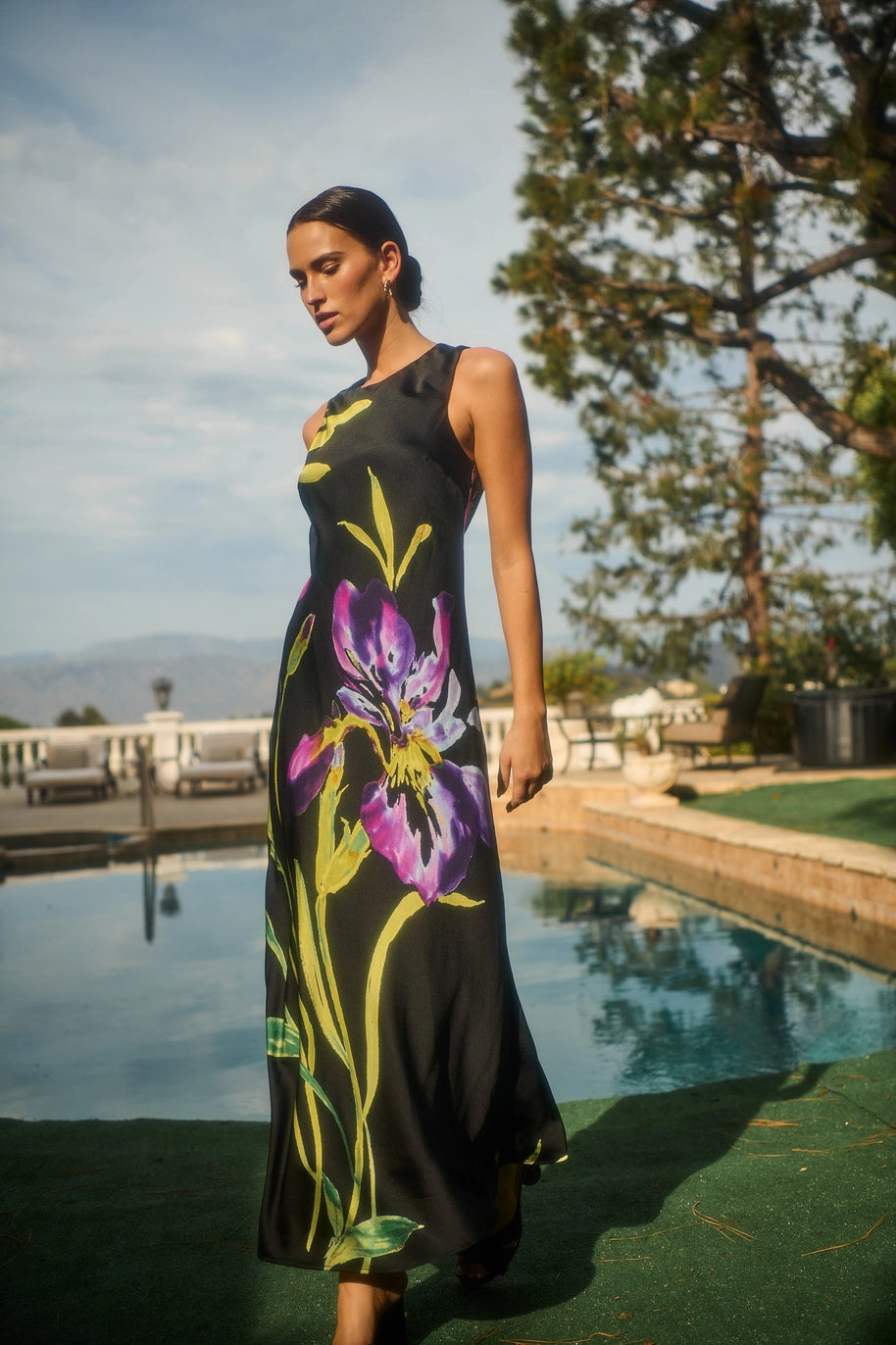 Varkey Floral Satin Midi Dress