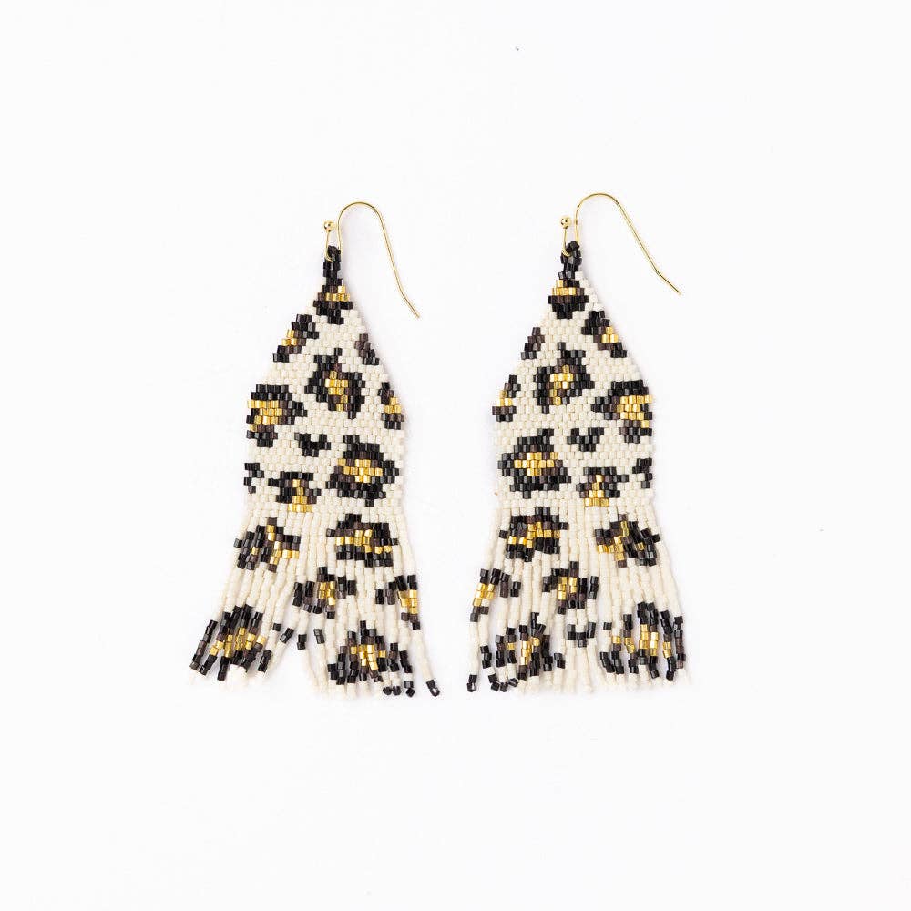 Delilah Cheetah Print Beaded Fringe Earrings
