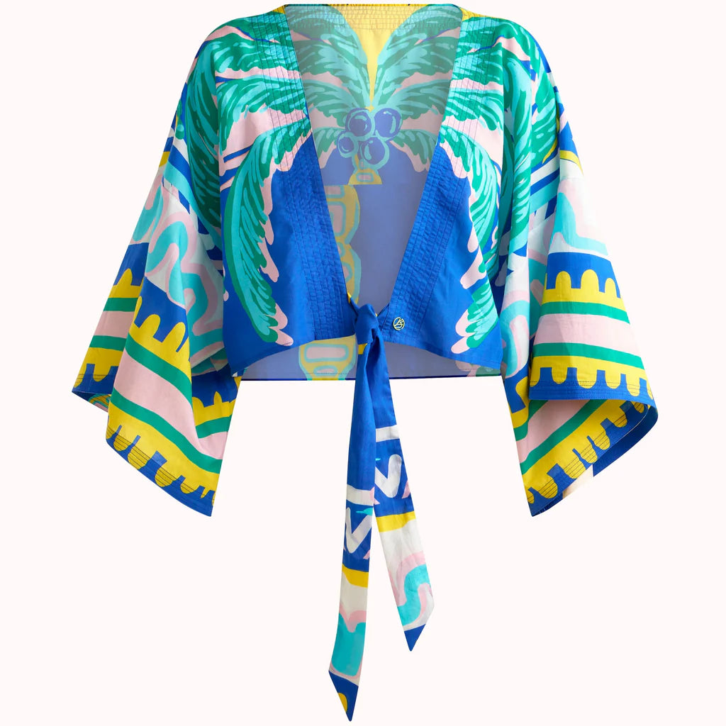 Tie Front Palm Kimono Top