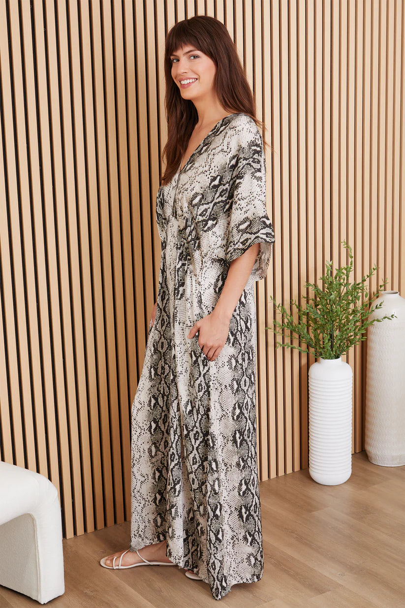 Snake Print V Neck Dolman Maxi Dress
