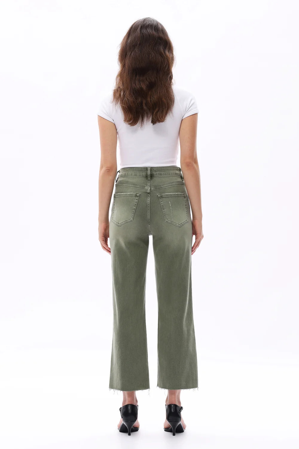 Green High Rise Cropped Jeans