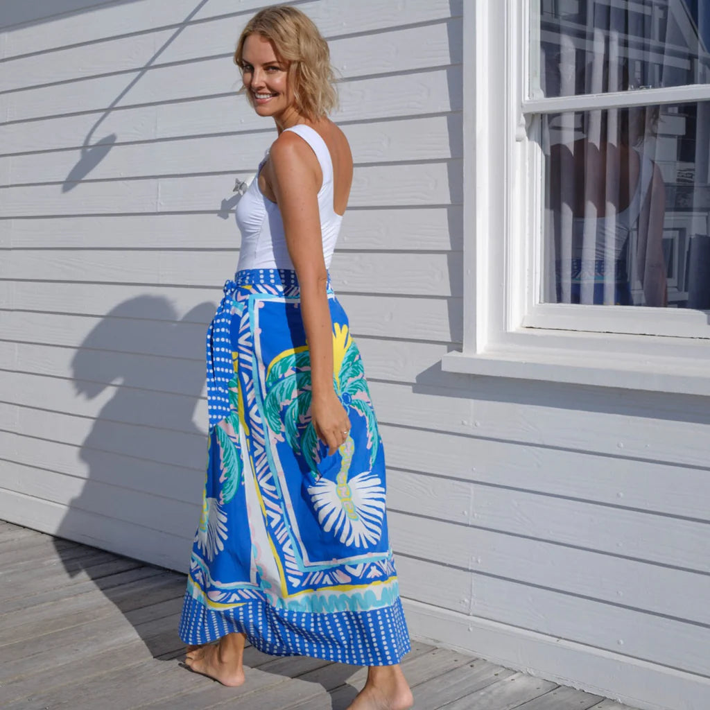 Wrap Front Palm Maxi Skirt