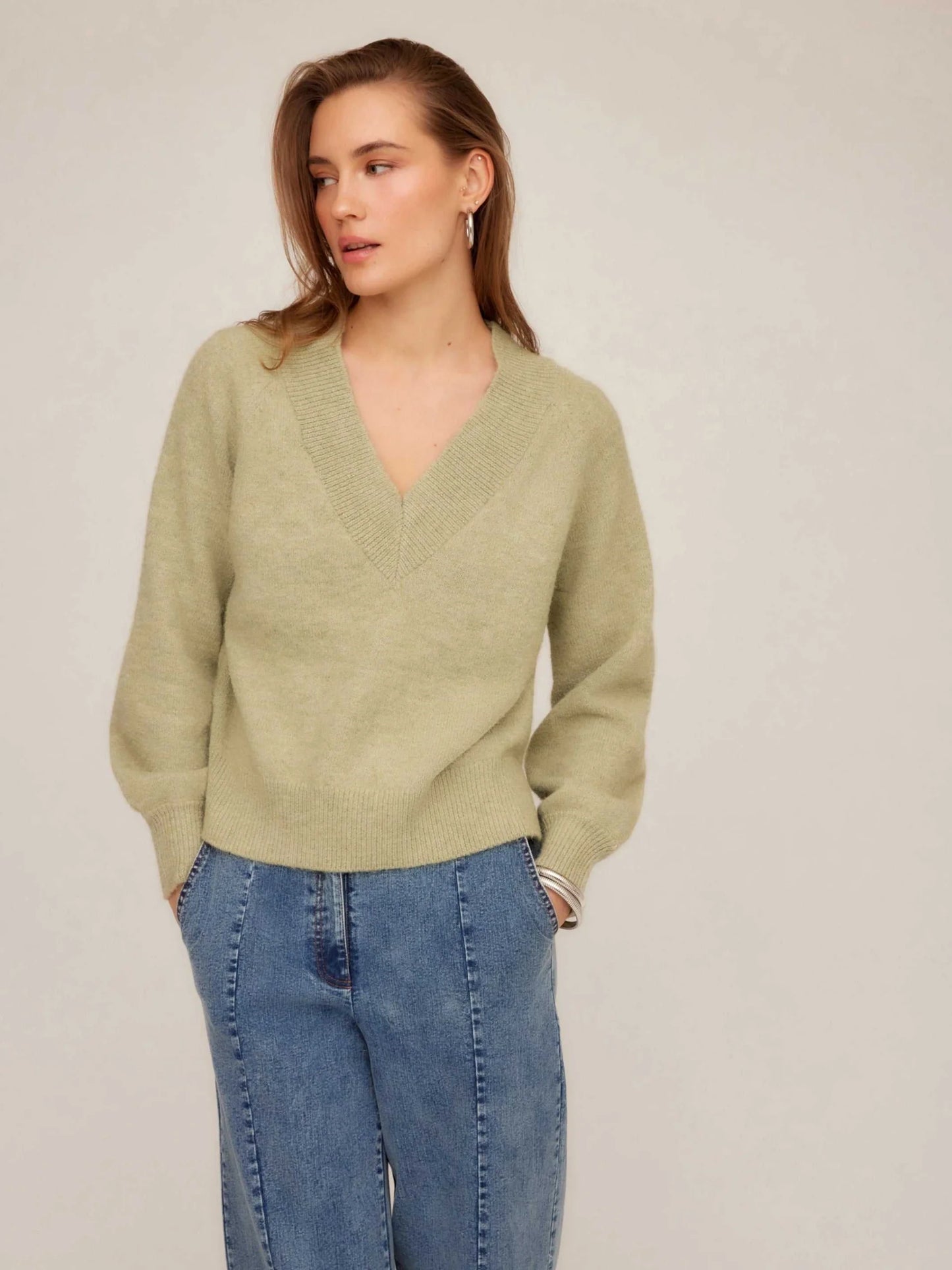Heather Green V Neck Sweater