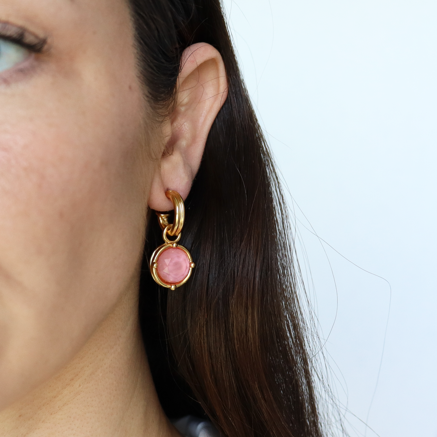 Double-Rim Gem Charm Hoop Earrings