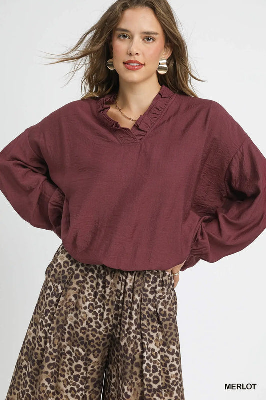 Ruffle V Neck Blouse