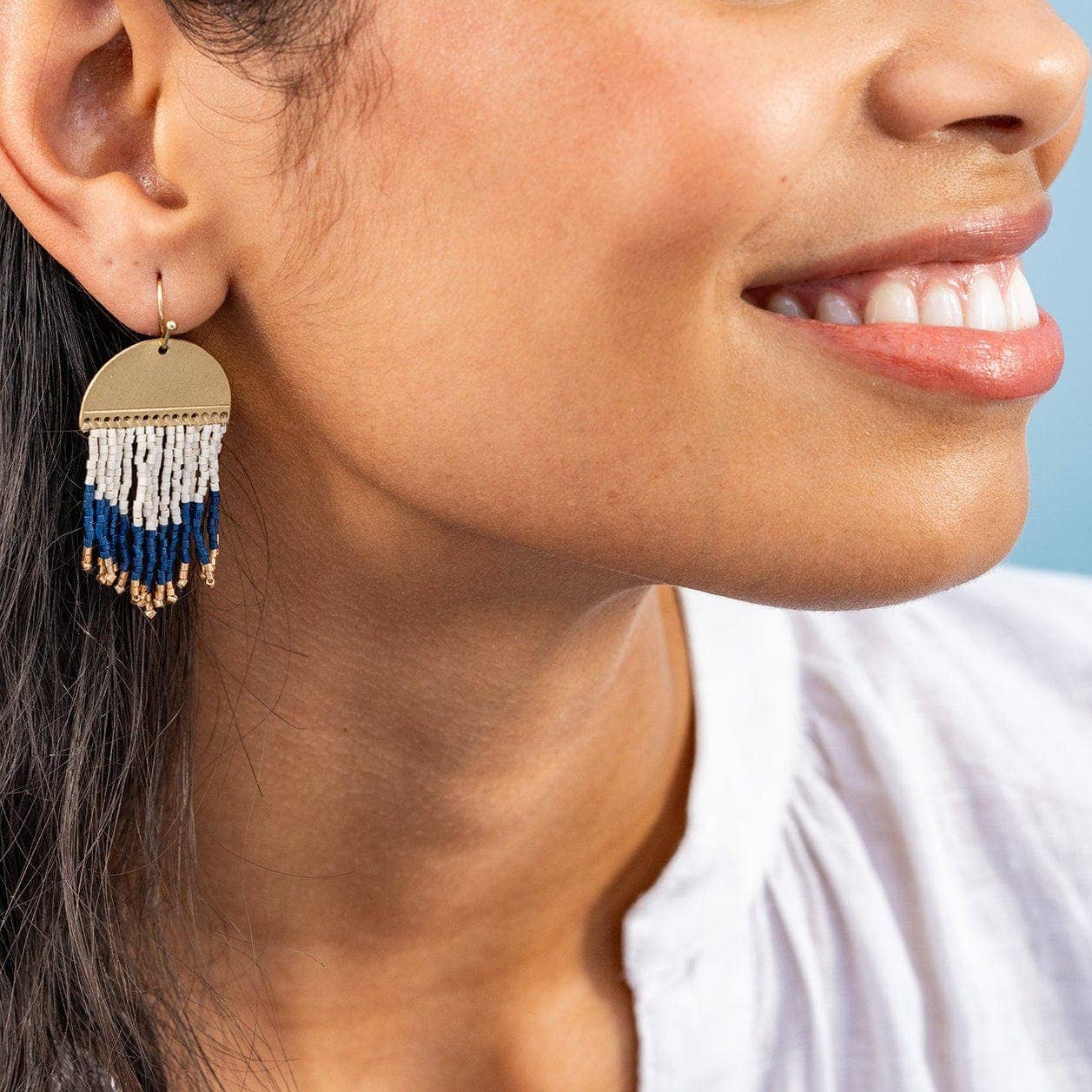 Claudia Curved Short Beaded Fringe Earrings