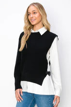 wyatt cotton pleated shirt with knitted sweater