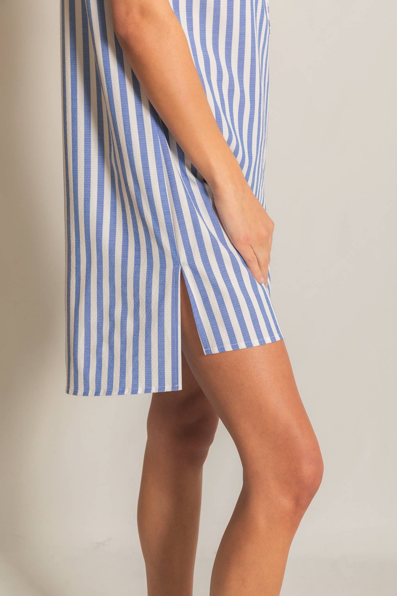 Stripe Short Sleeve Shirt Mini Dress