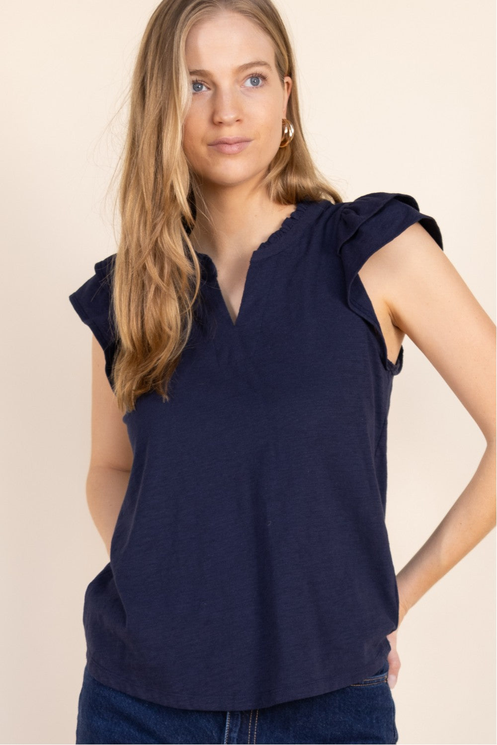 Cotton Slub Flutter Sleeve Tee