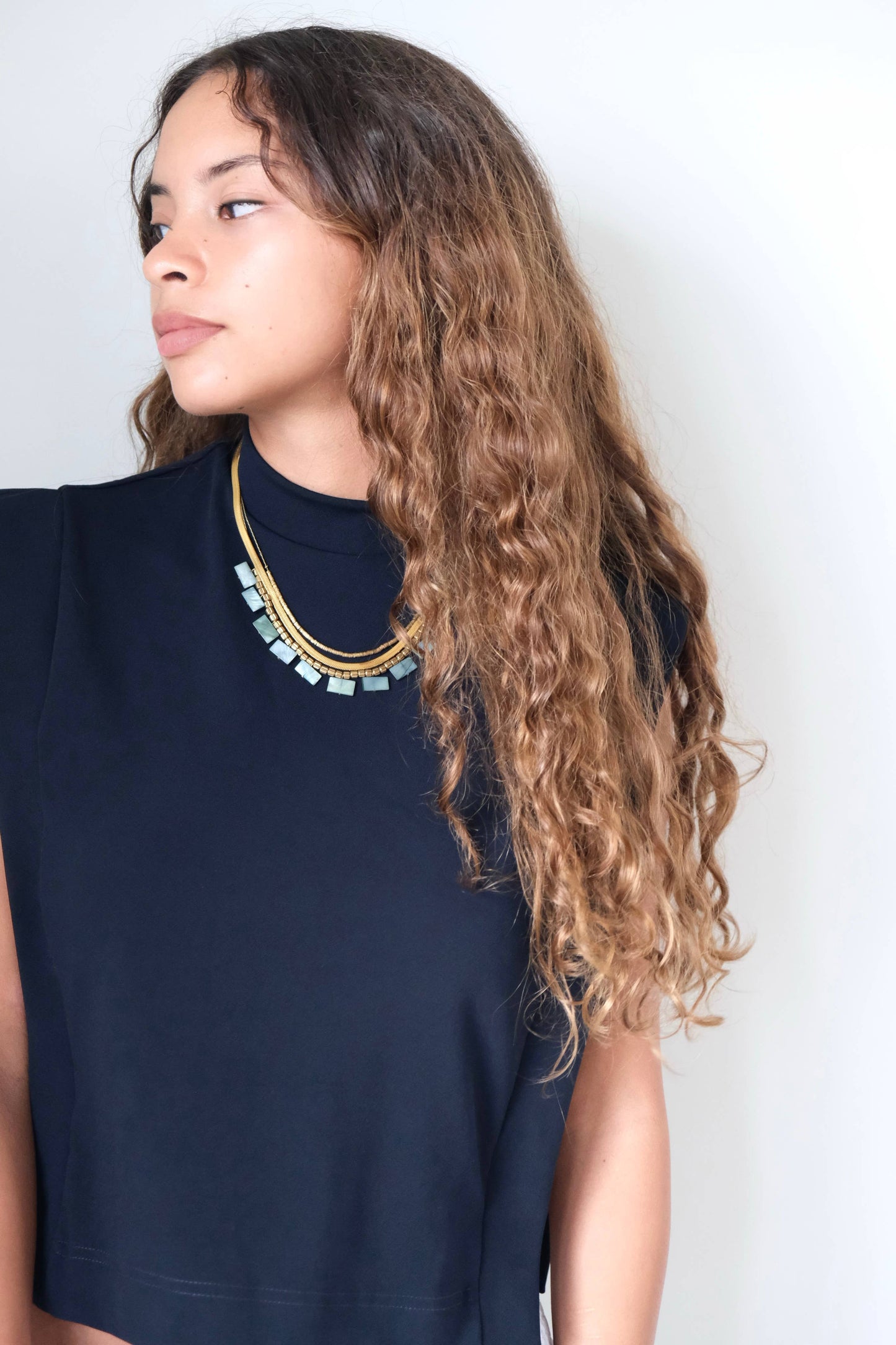 Green shell triple-strand necklace