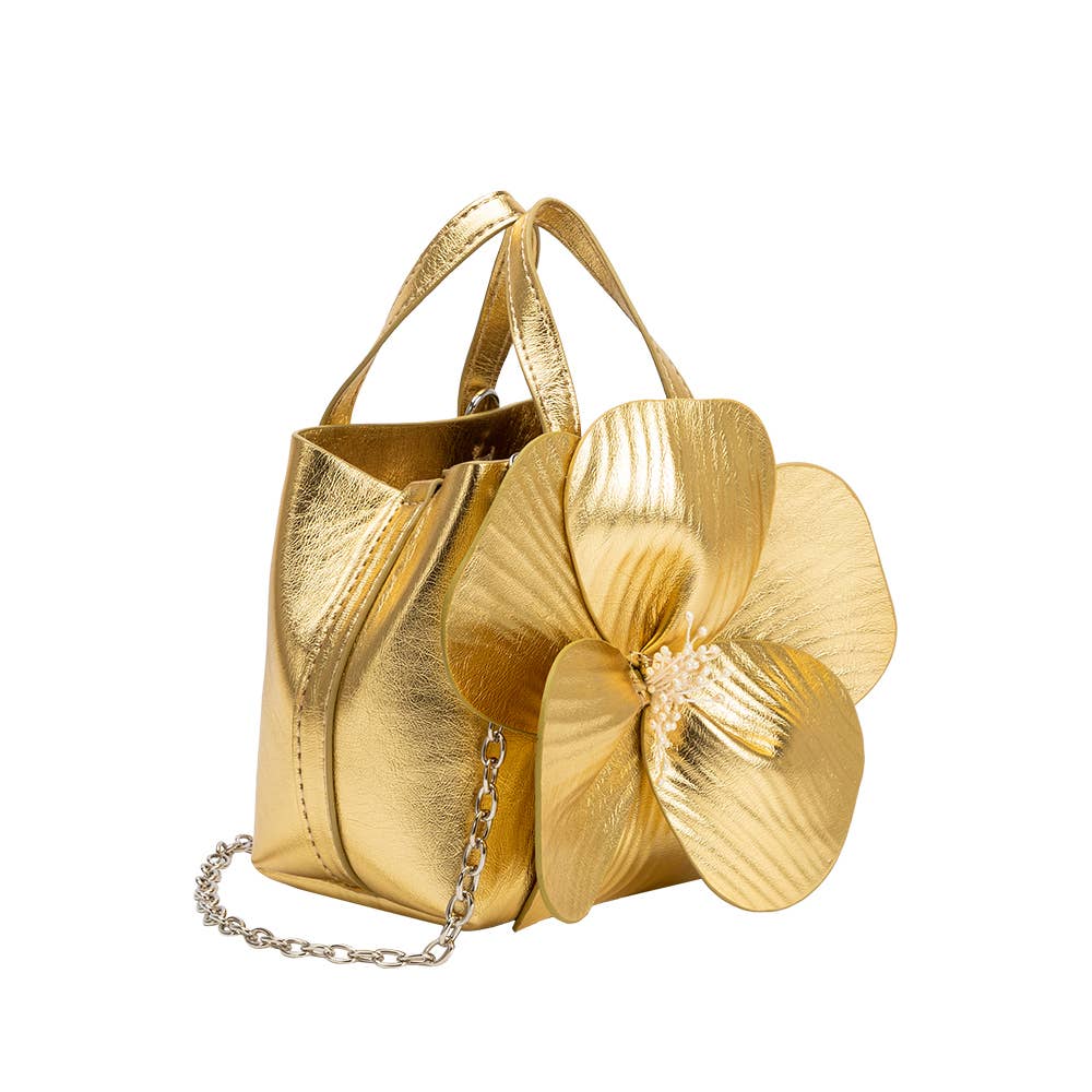Monroe Gold Flower Vegan Leather Top Handle Bag