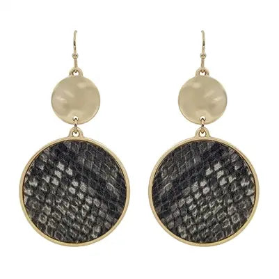 Snake Print and Gold Circle 2" Earring