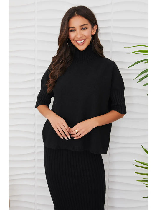 Rib Contrast Short Sleeve Knit Top