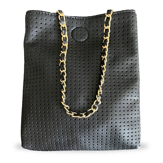 Black Vegan Leather Crossbody Bag (attached to a black & gold chain strap)