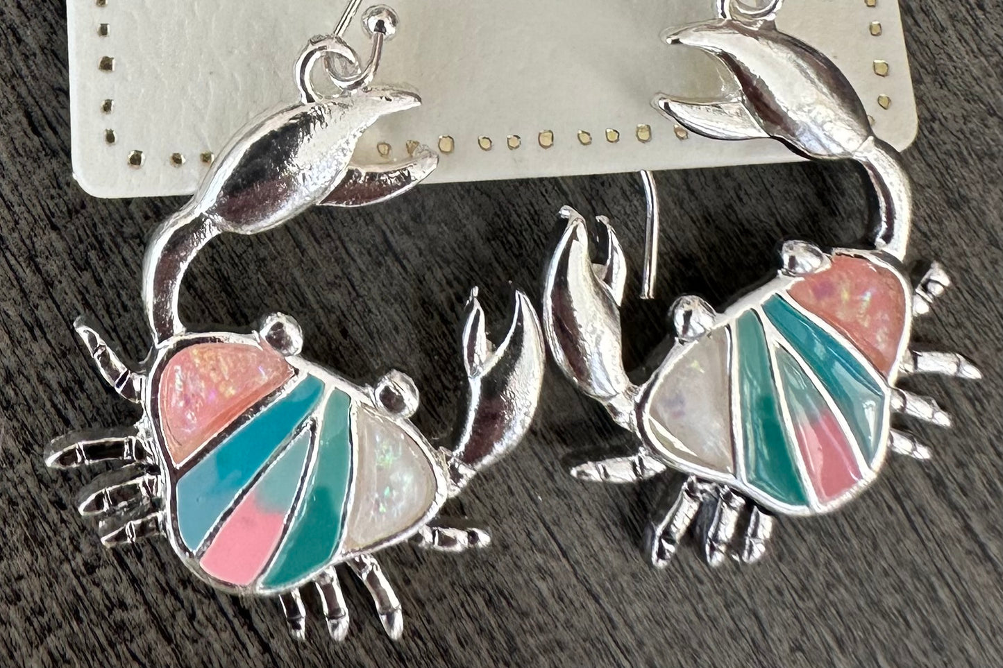 Pink and Aqua Crab Earring