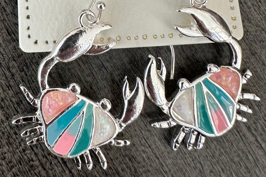 Pink and Aqua Crab Earring