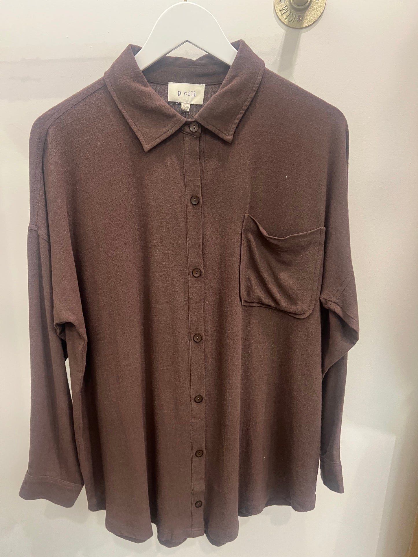 Linen Blend Oversize Button Up Shirt
