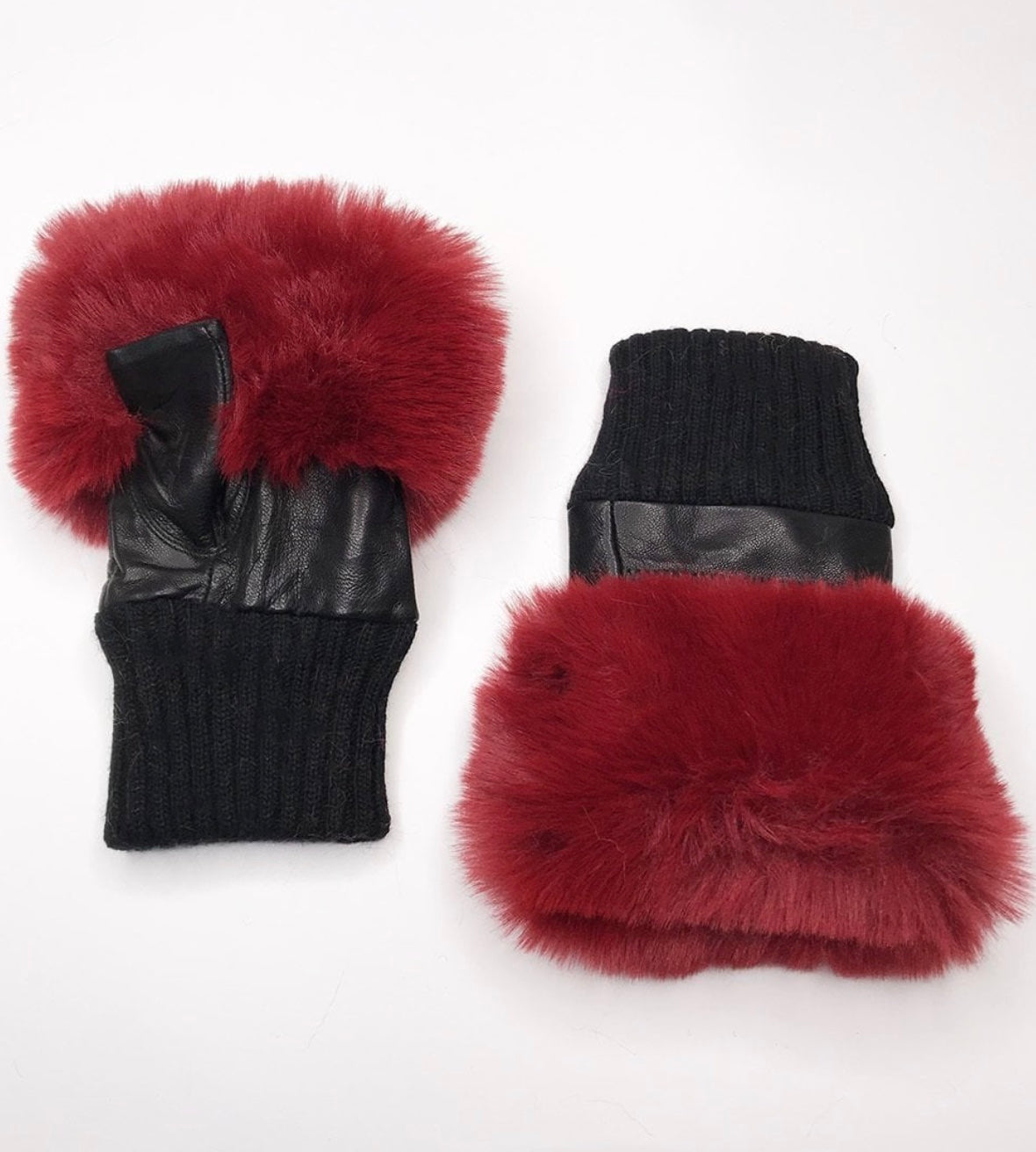Fingerless Leather Gloves with Fur