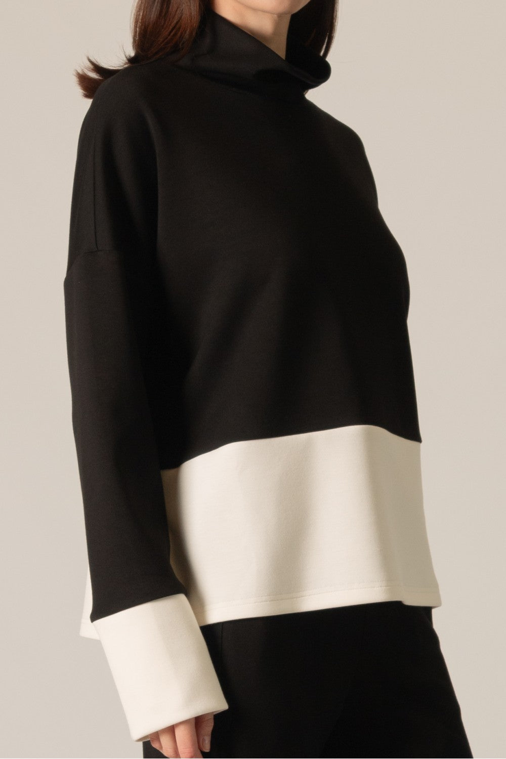 Modal Color Block Mock Neck Shirt