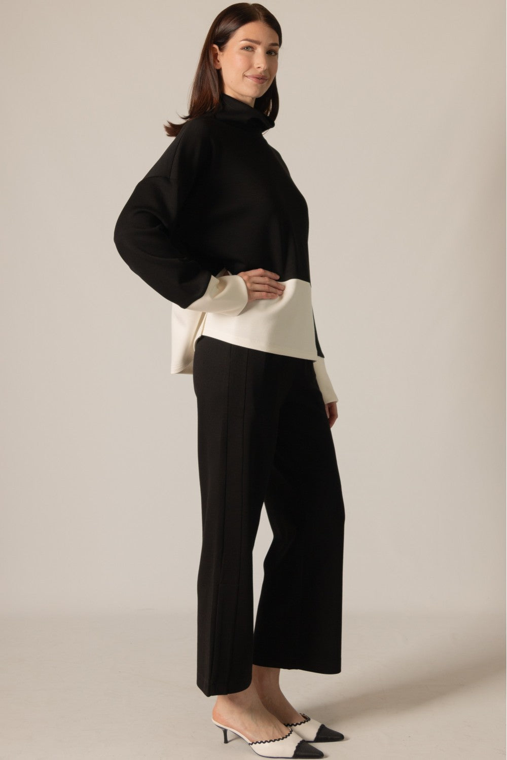Modal Color Block Mock Neck Shirt