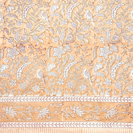 Block Printed Cotton Scarf – Peach with White Birds, Leaves