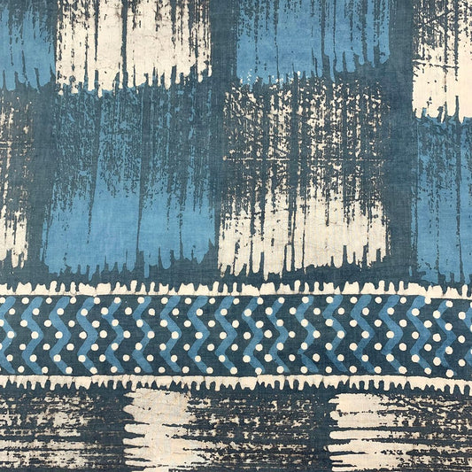 Block Printed Cotton Scarf – Navy and Blue Hatched Squares