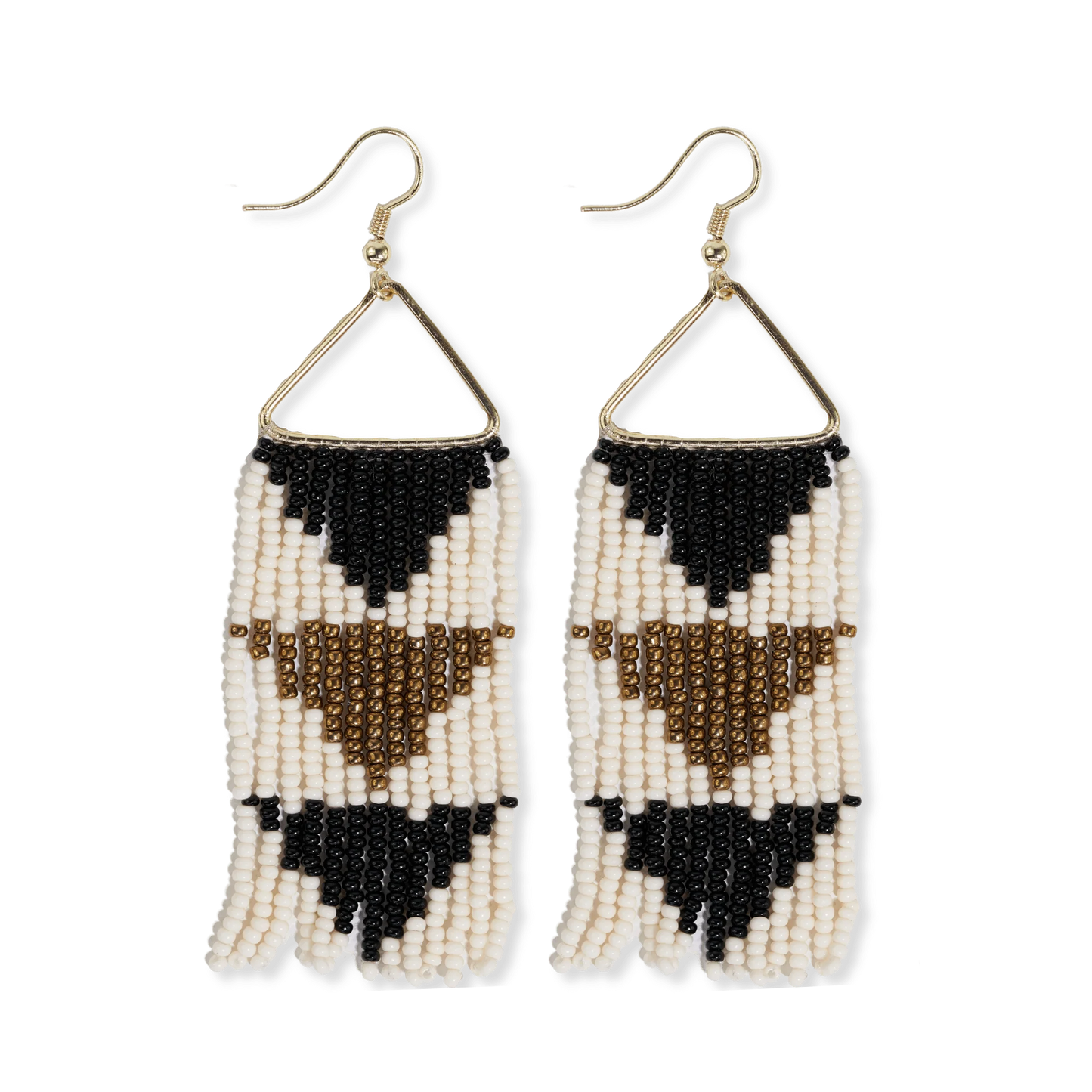 Flipped Triangle Beaded Fringe Earrings