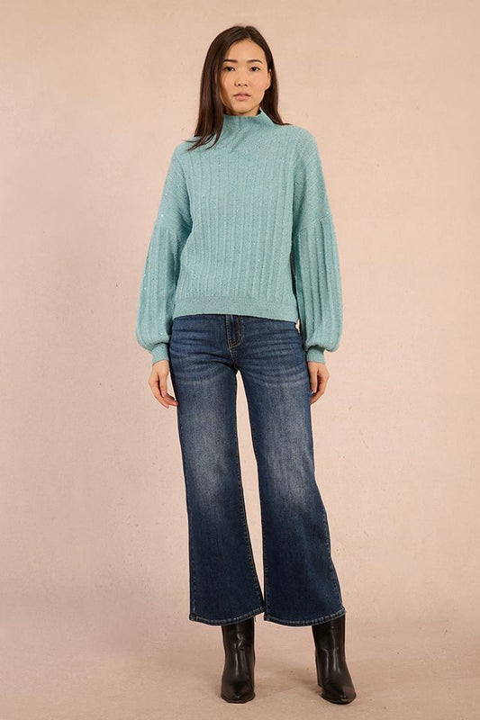 Aqua Mock Neck Sweater