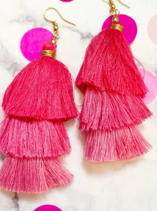 Dual Pink Tassel Earrings