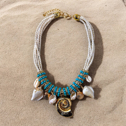 Rope and Turquoise Shell Necklace