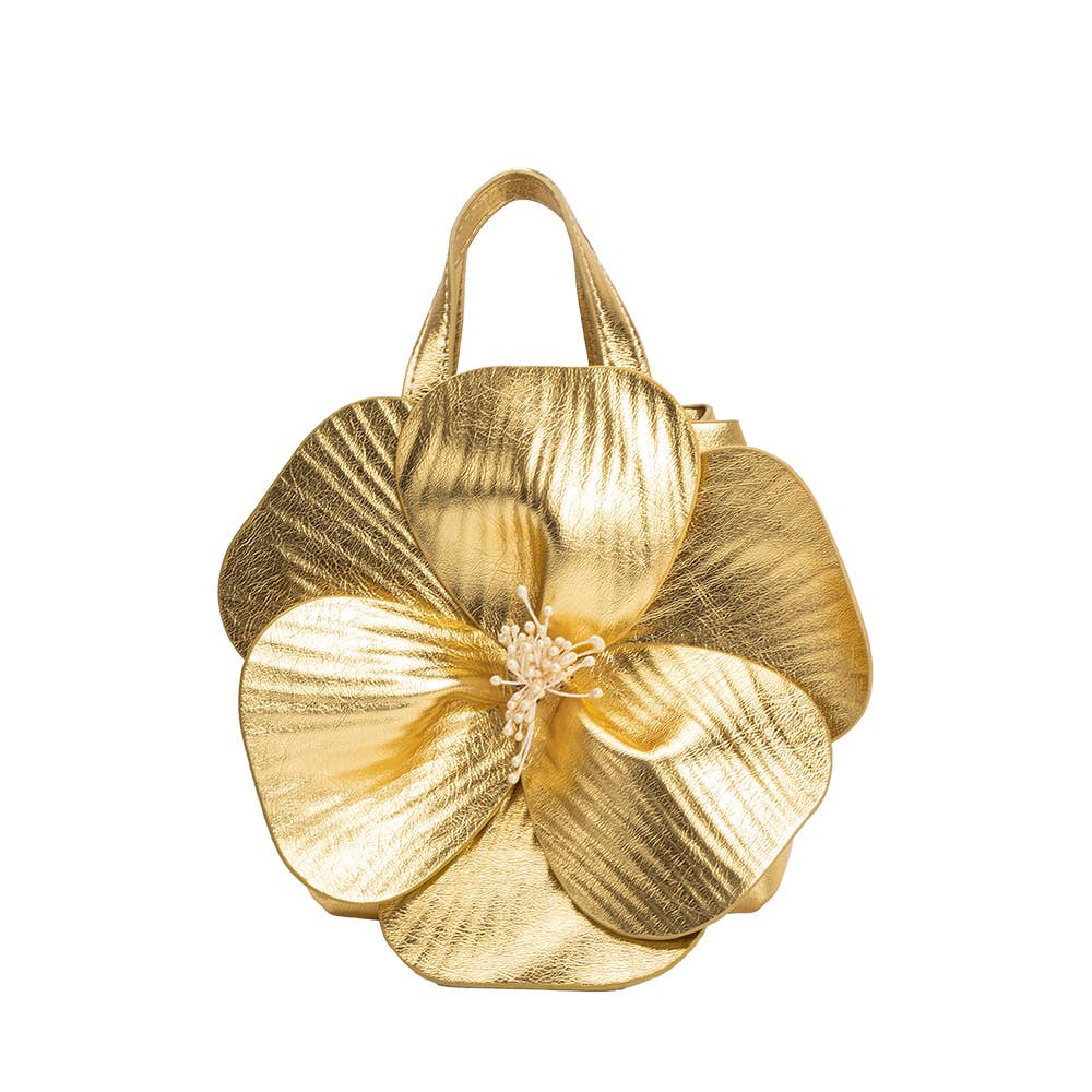 Monroe Gold Flower Vegan Leather Top Handle Bag