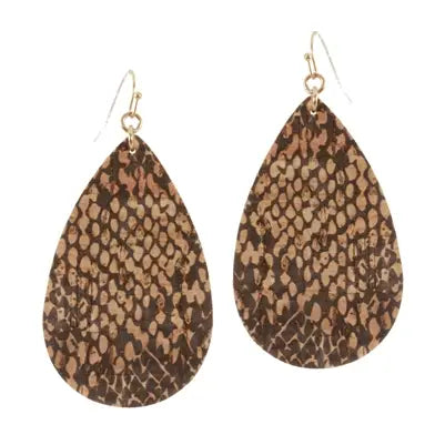 Brown Snake Print Teardrop 2" Earring