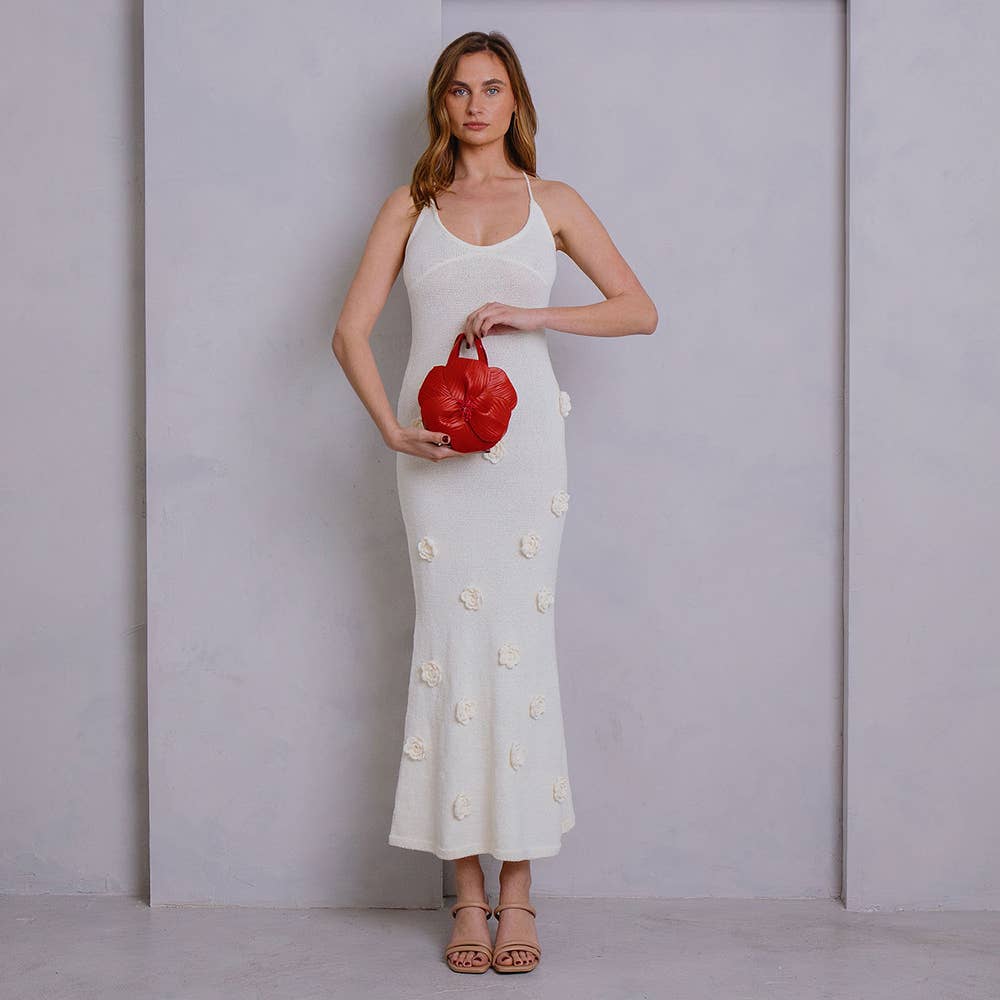 Monroe Ivory Flower Vegan Leather Top Handle Bag