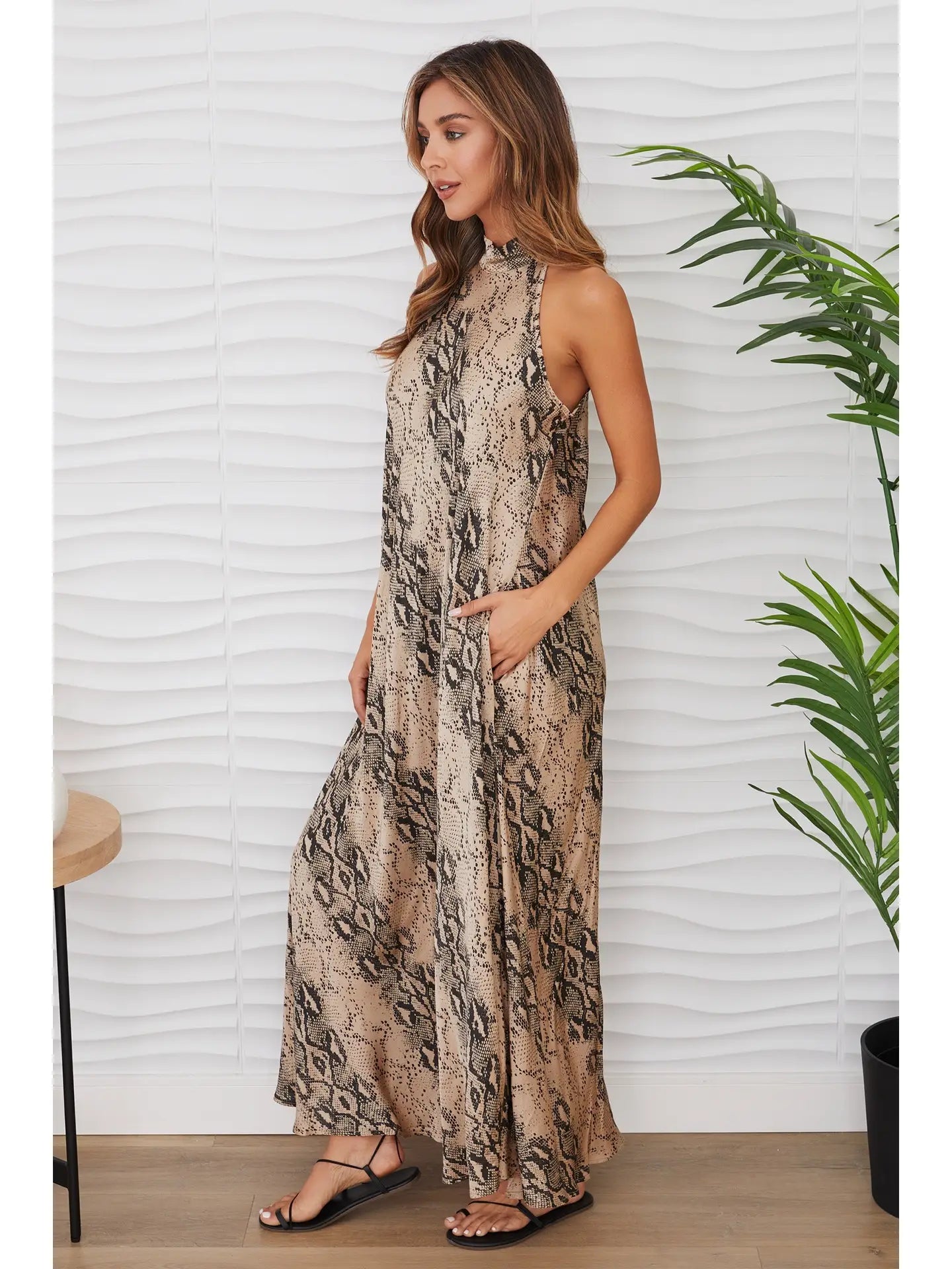 Python Mock Neck Maxi Dress