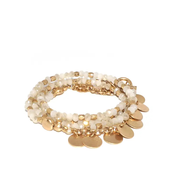 Toggle beaded disc wrap bracelet
