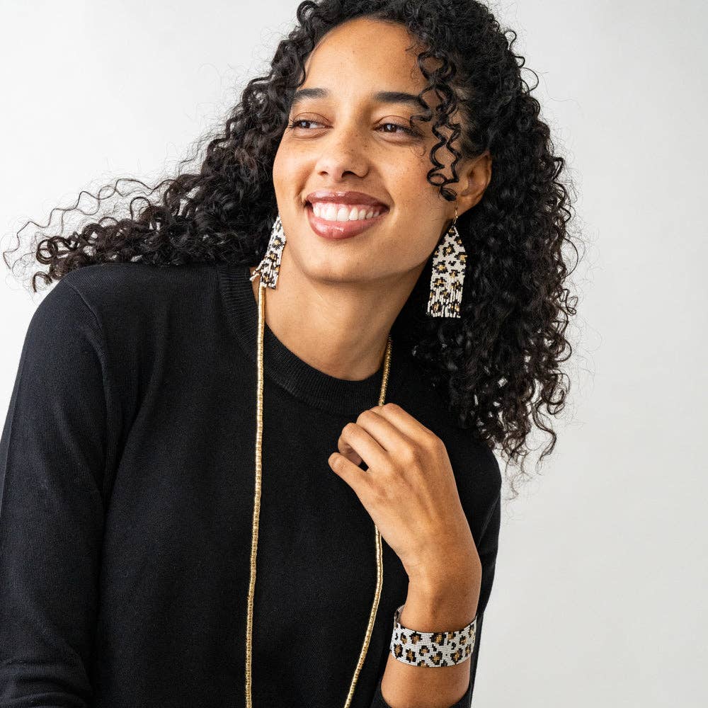 Delilah Cheetah Print Beaded Fringe Earrings