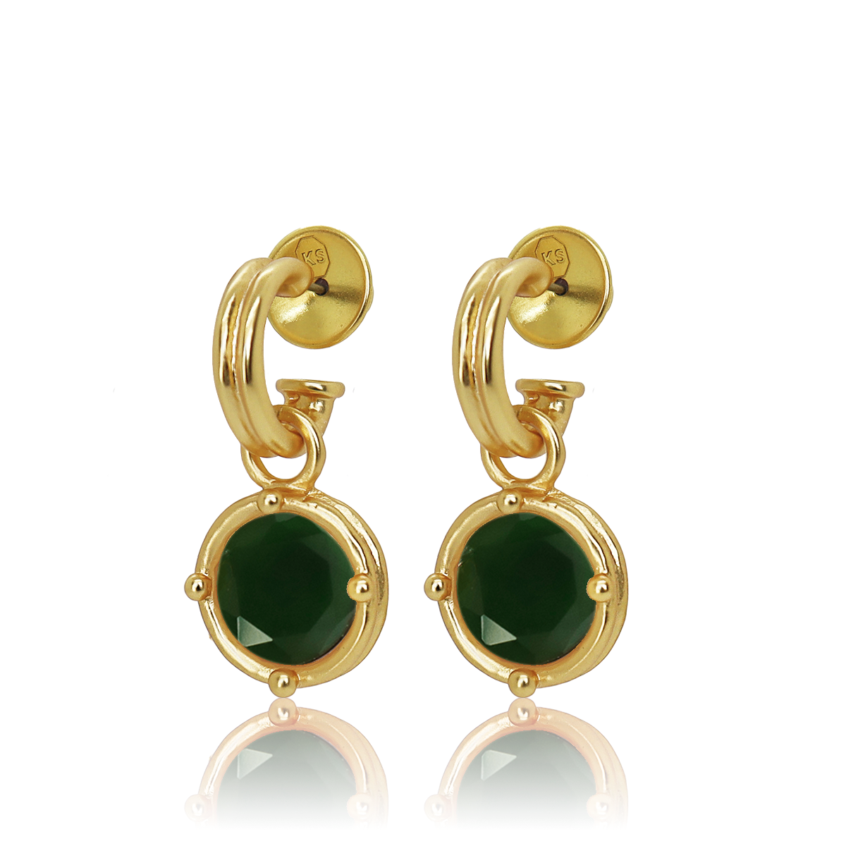 Double-Rim Emerald Charm Hoop Earrings