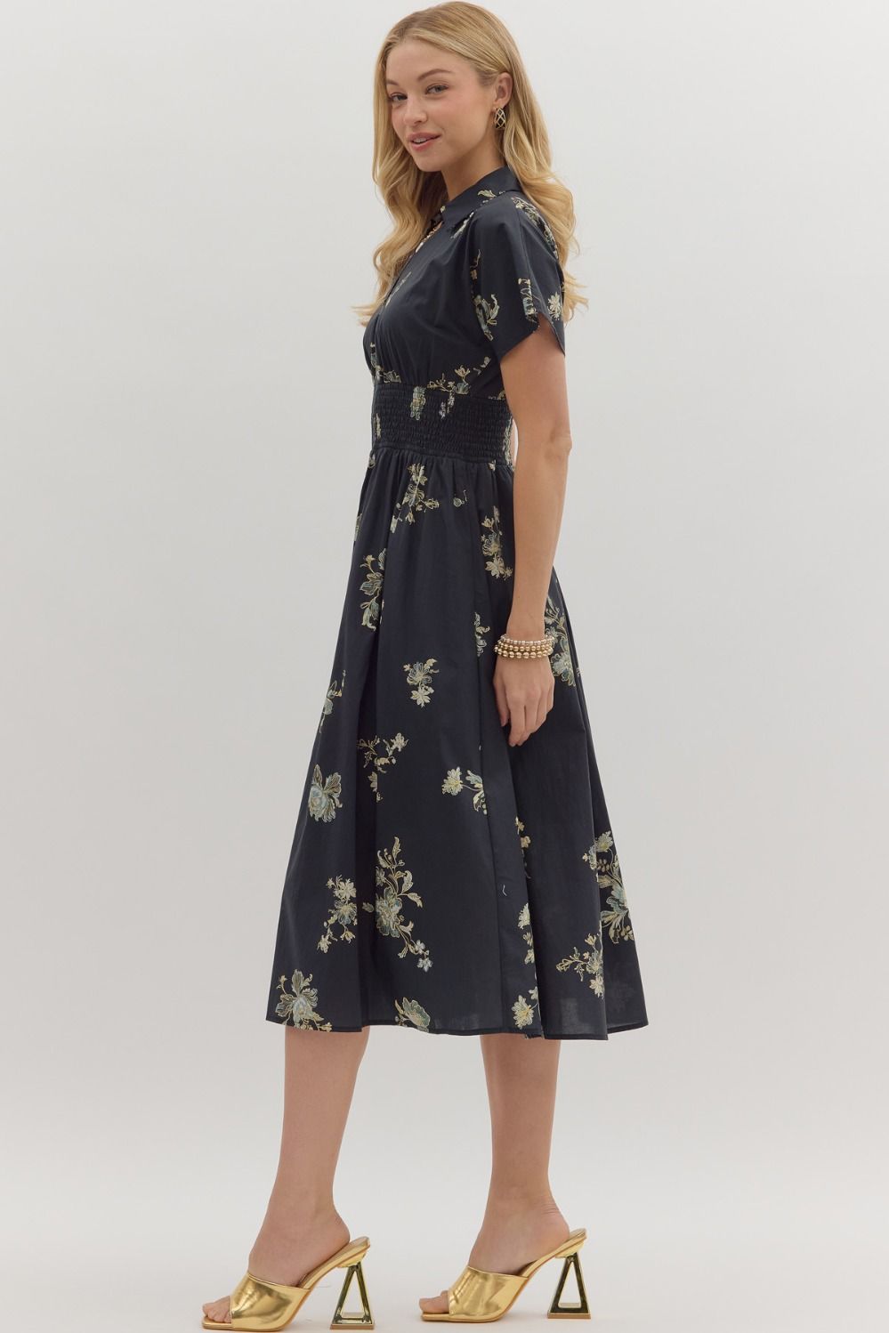 Paisley Print Smocked Midi Dress