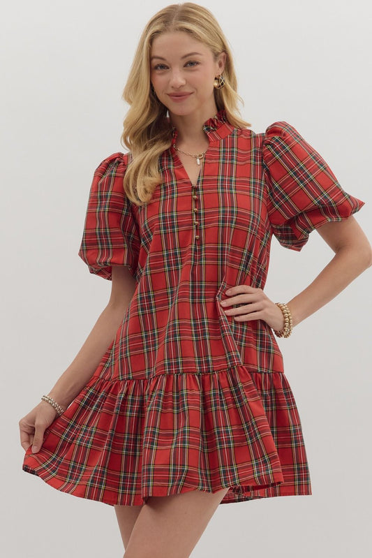 Plaid Puff Sleeve Dress