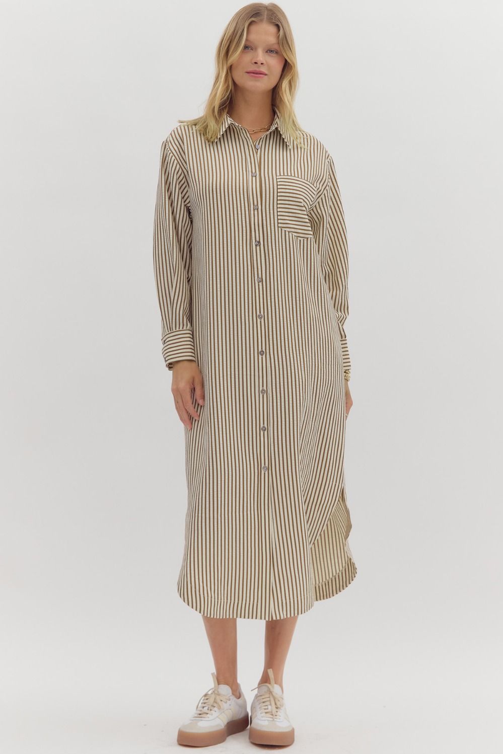 Textured Stripe Long Sleeve Dress