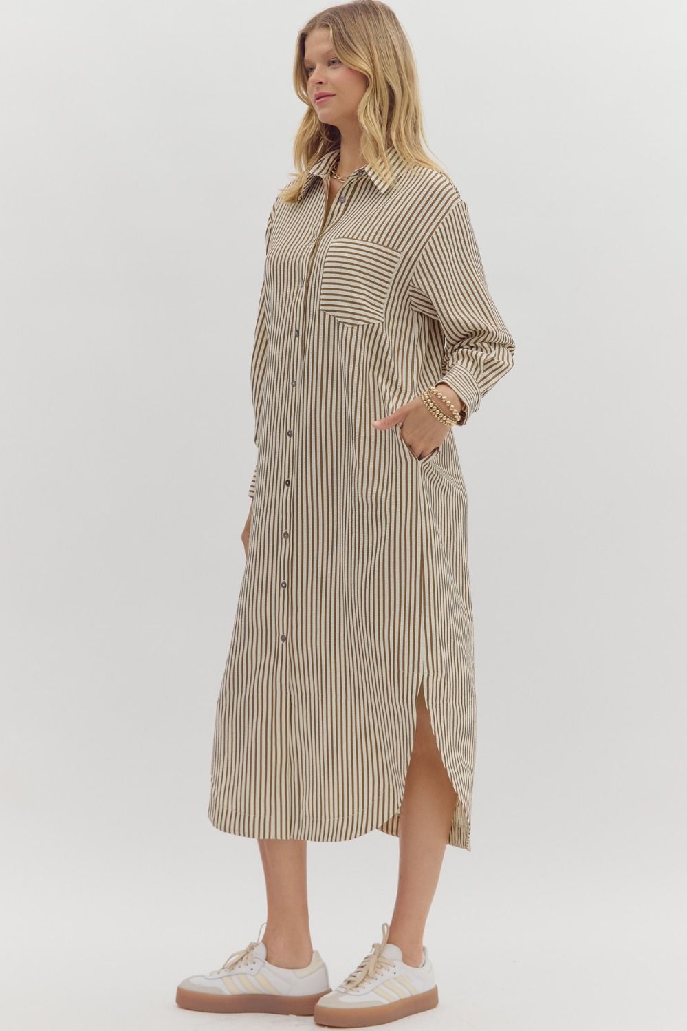 Textured Stripe Long Sleeve Dress