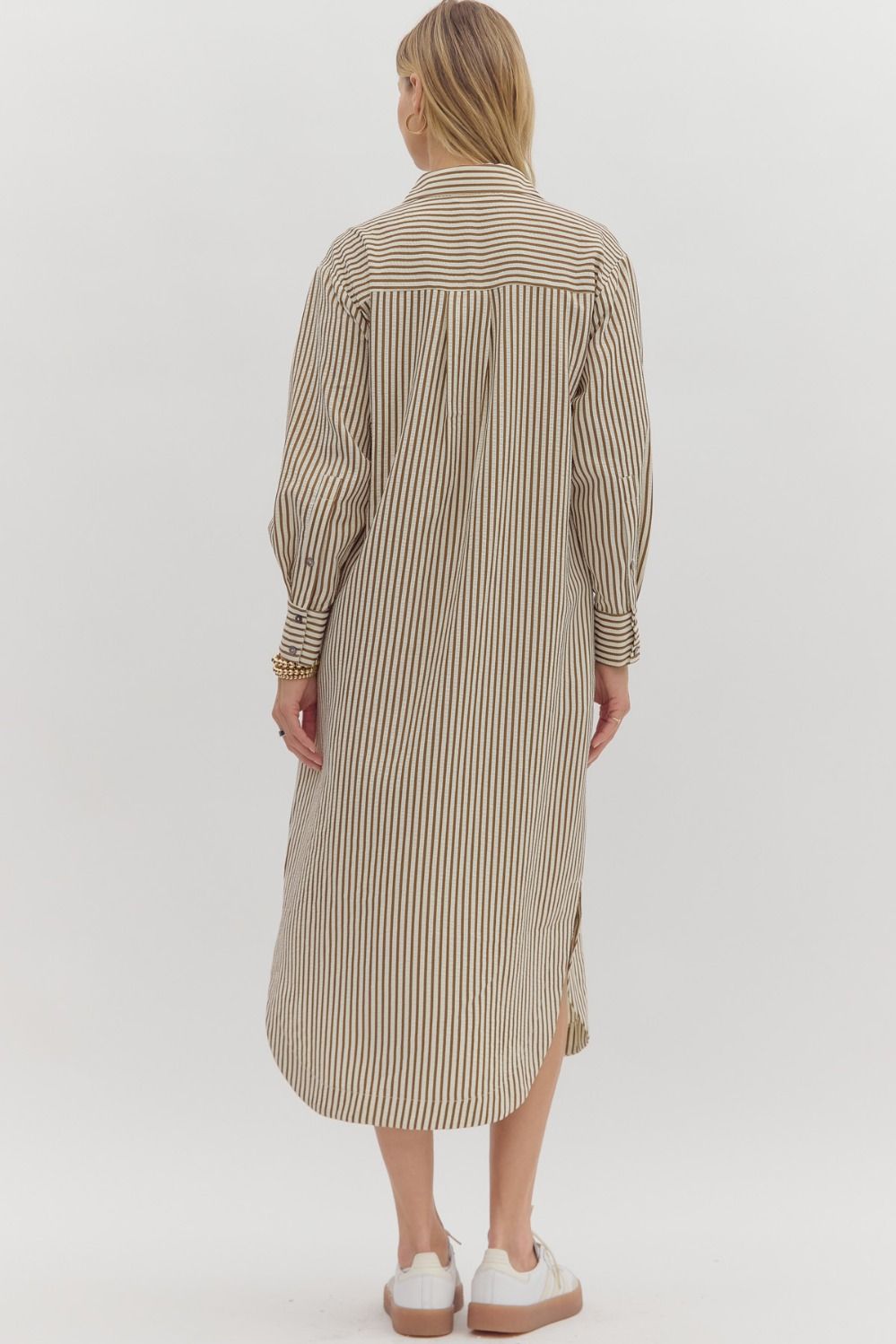 Textured Stripe Long Sleeve Dress