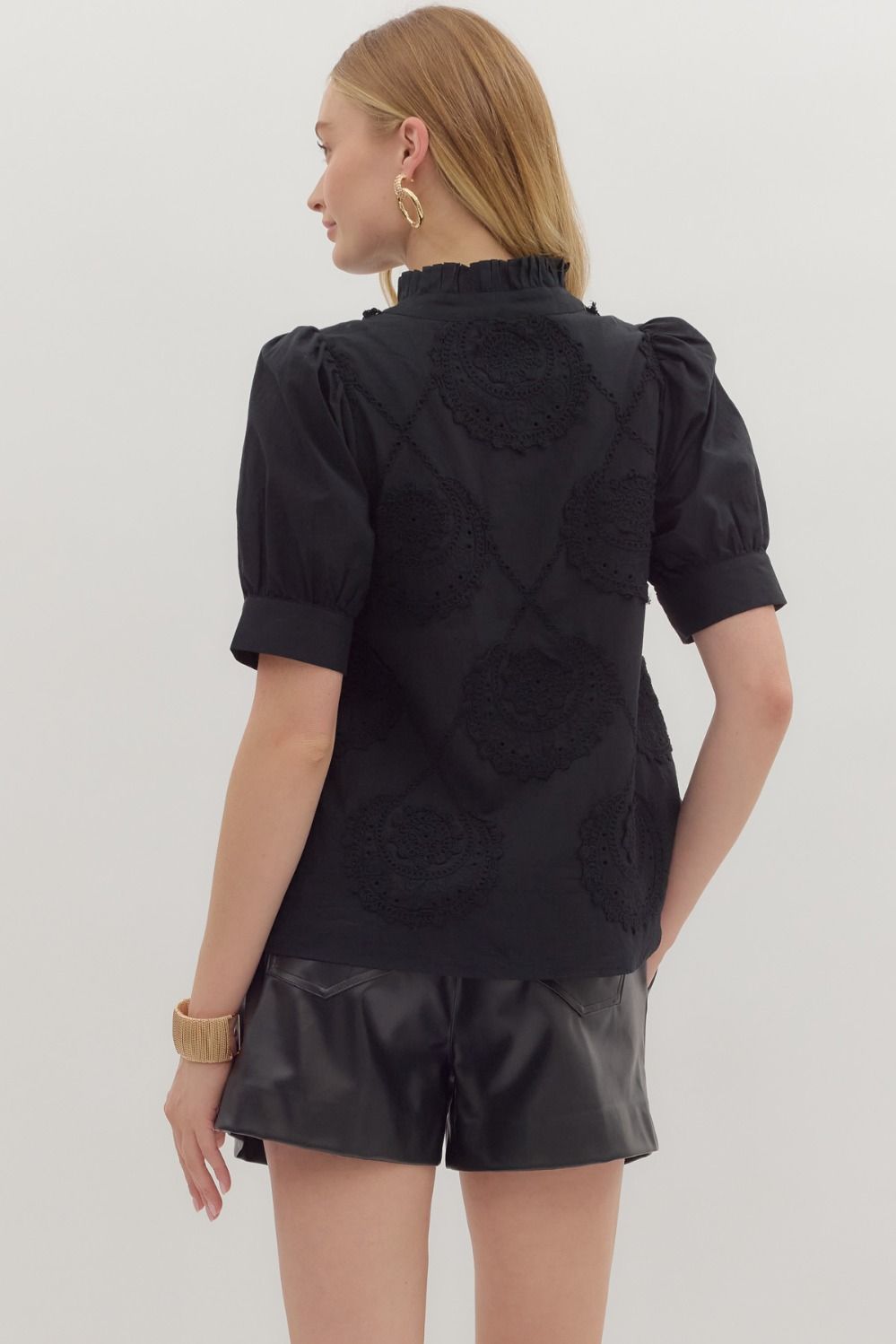 Embroidered Black Short Sleeve Shirt
