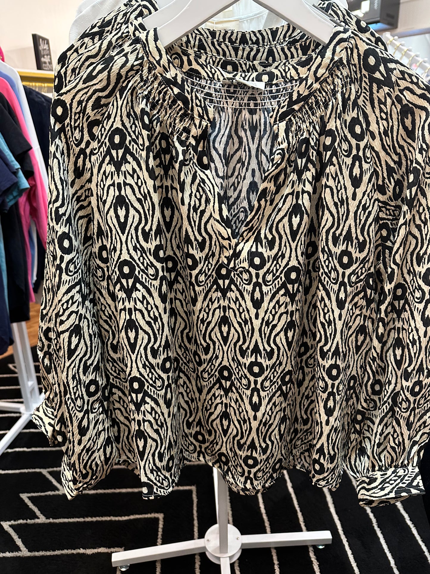 Black and Ivory Print Blouse