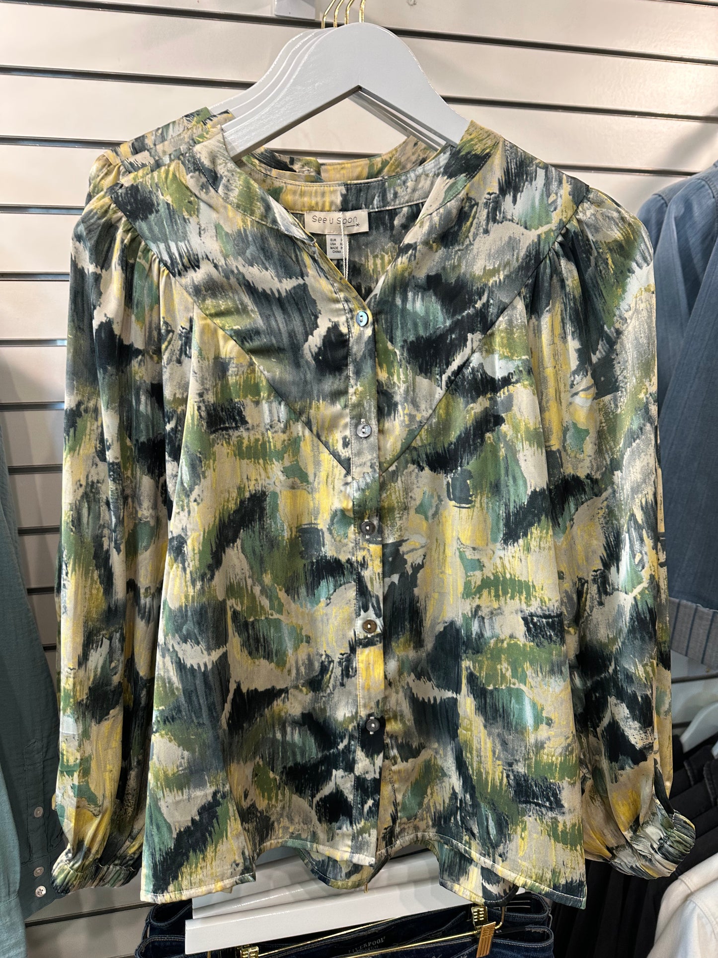 Green Print Blouse