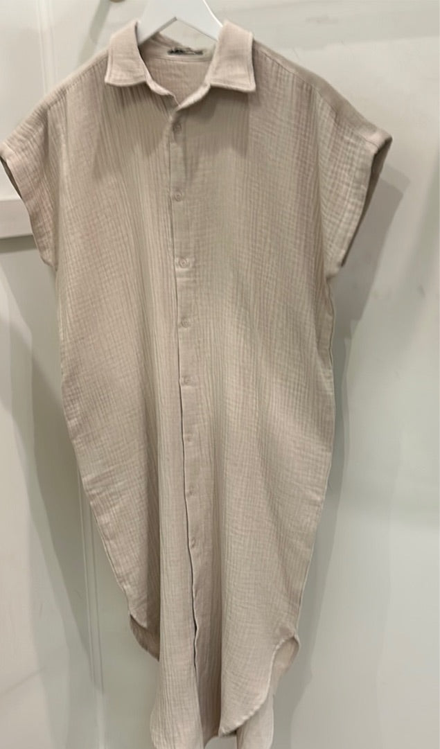 Gauze Button Down long Shirt Dress