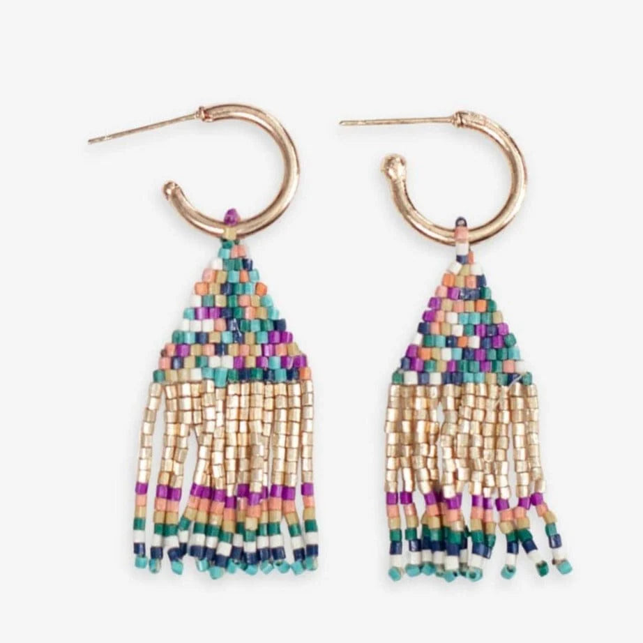 Mini Gold Hoop Beaded Fringe Earrings