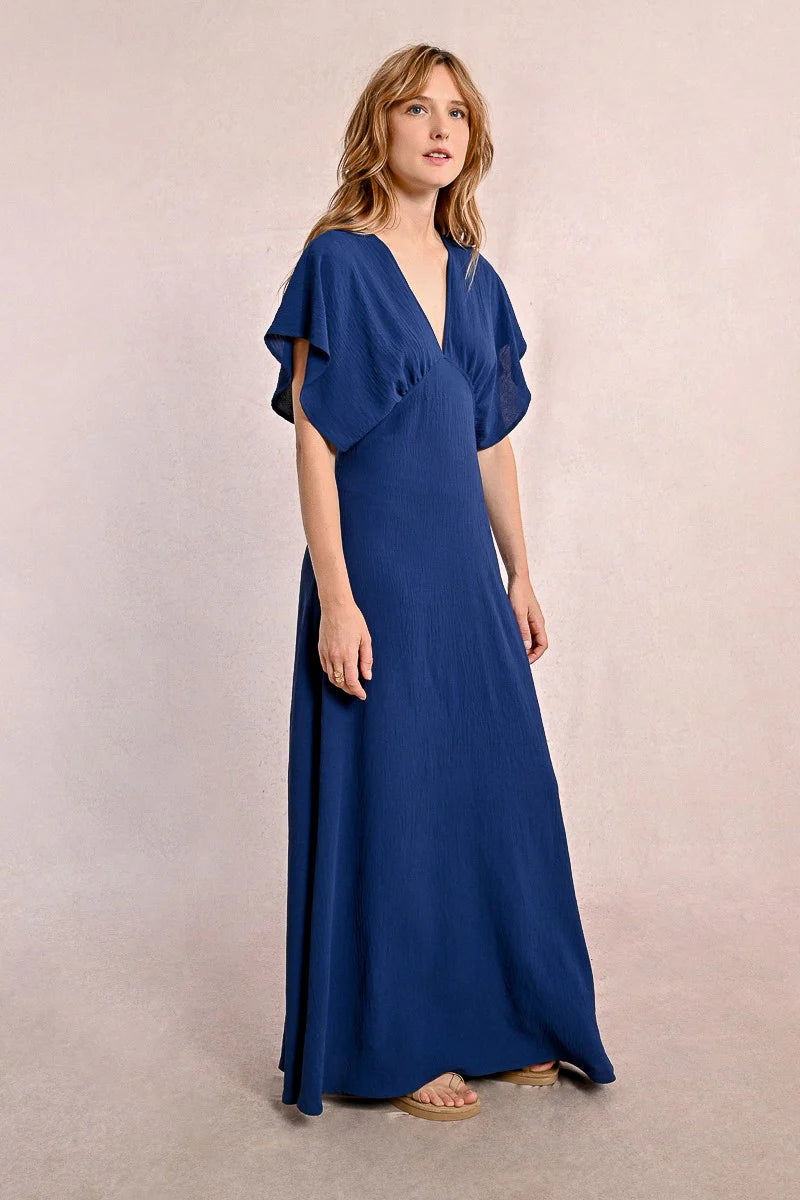 Navy Flutter Sleeve Dress