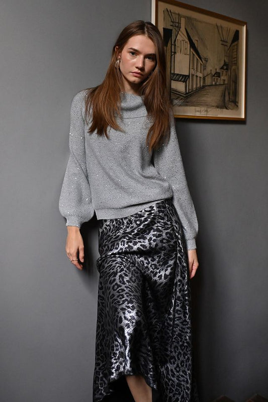 Gray Leopard Print Skirt